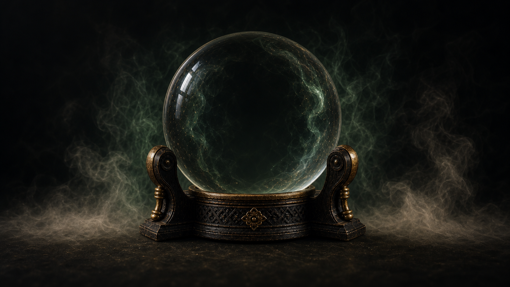 An ornate crystal ball surrounded by a ceremonial African altar setting